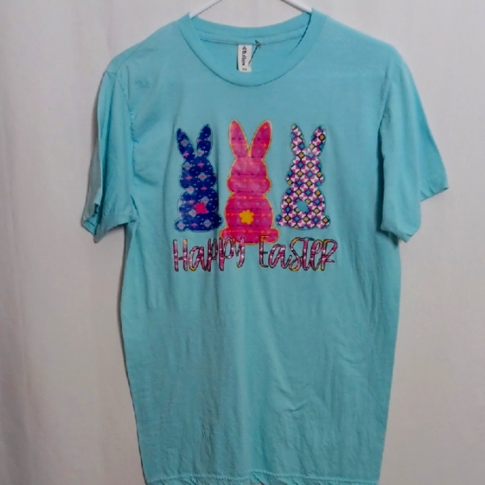 Tultex Kids Happy Easter Bunny T-Shirt - Light Blue Girls Medium